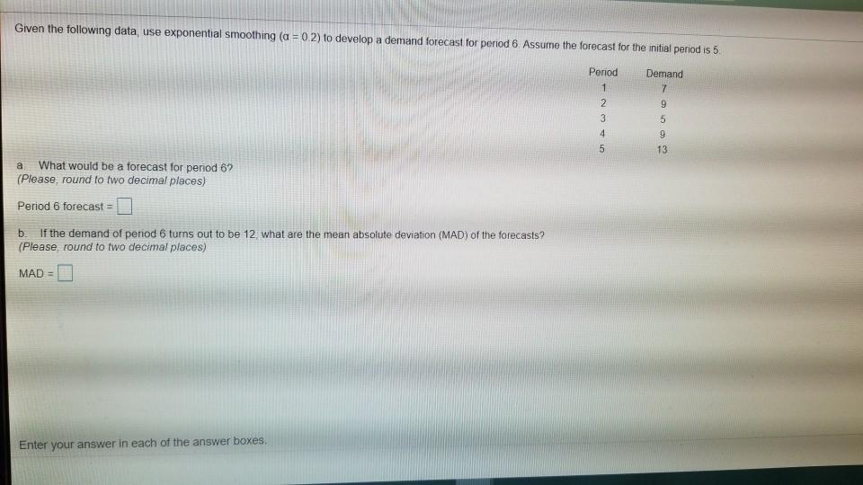 Given the following data use exponential