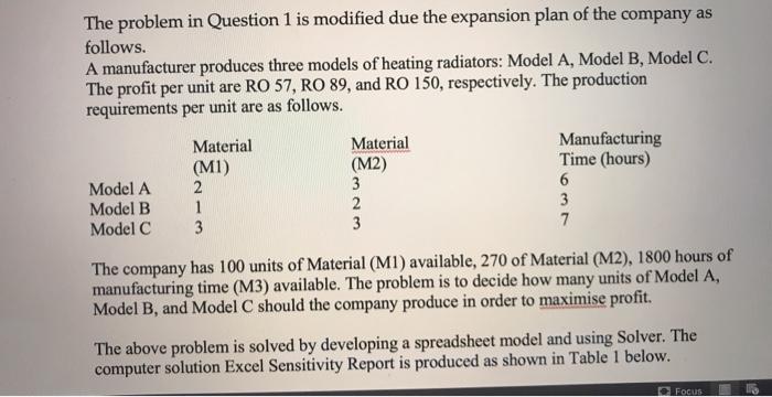 The problem in Question 1 is modified due the