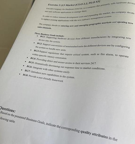 solve a Question depend in business Goal Exercke