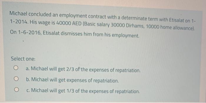 uae law Michael concluded an employment contract