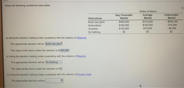 what is c? Given the following conditional value