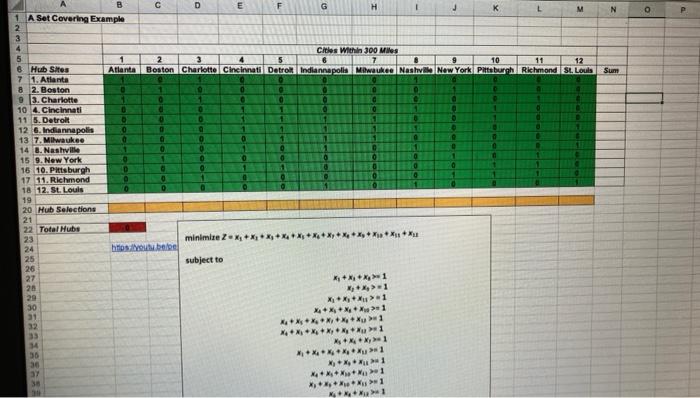 N o P Sum B D E F G 1. A Set Covering Example H J