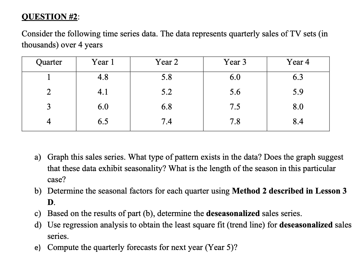 QUESTION #2: Consider the following time series
