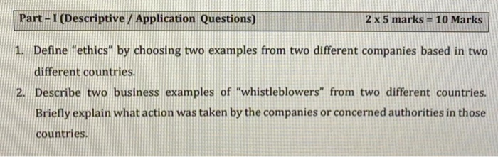 Part-I (Descriptive / Application Questions) 2 x