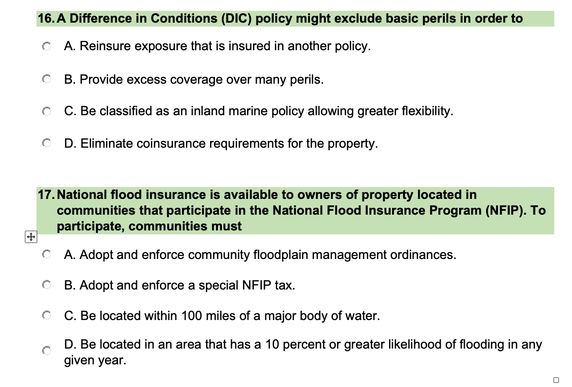 16. A Difference in Conditions (DIC) policy might