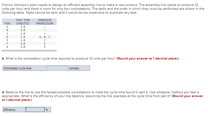 Francis Johnson's plant needs to design an