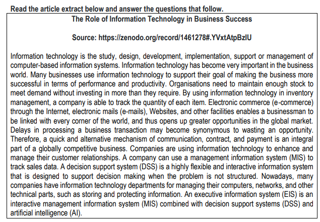 Read the article extract below and answer the