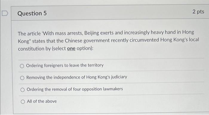 D Question 5 2 pts The article 'With mass