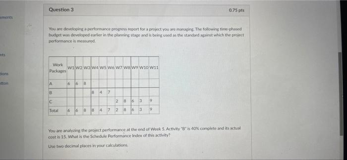 Question 3 0.75 pts ements You are developing a