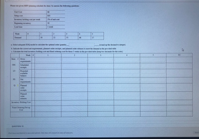 Please use given MRP planning schedule for item