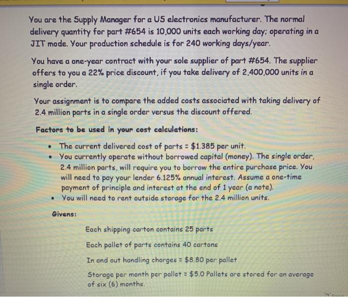 You are the Supply Manager for a US electronics