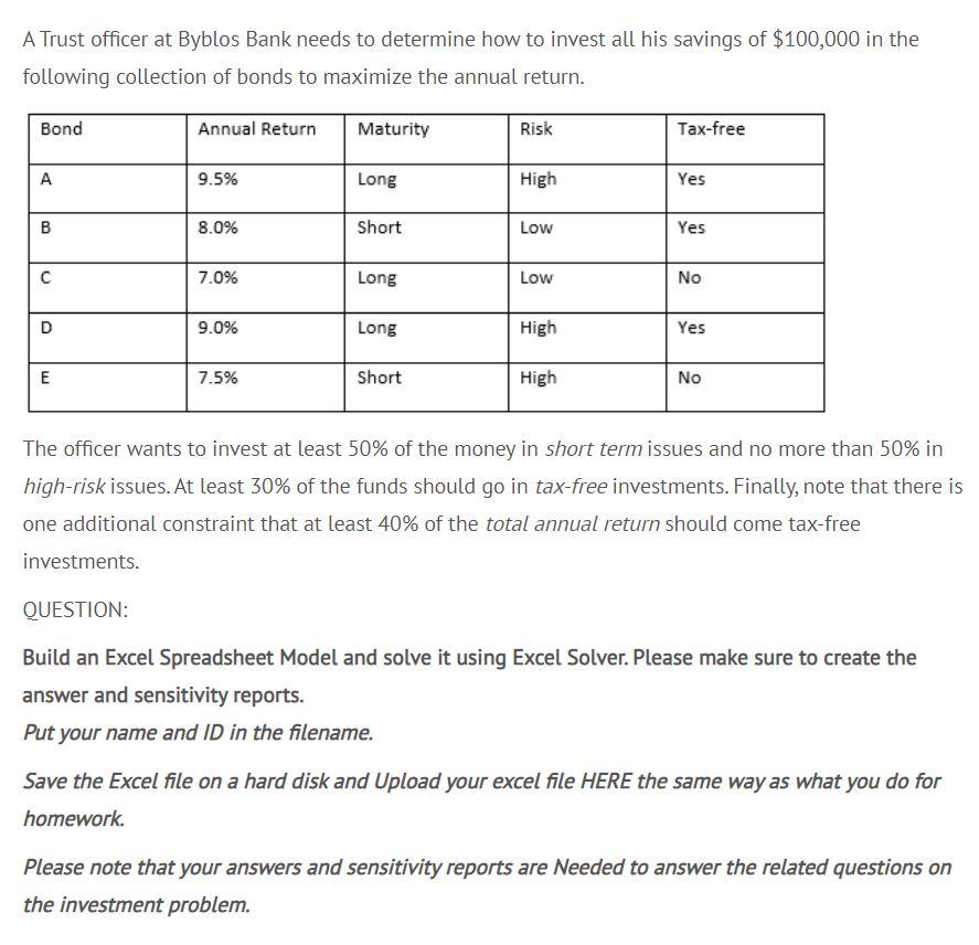 A Trust officer at Byblos Bank needs to determine