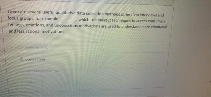 the options are: brainstorming observation word