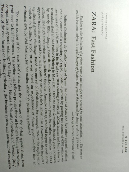 Zara : Fast Fashion case. Identify the key