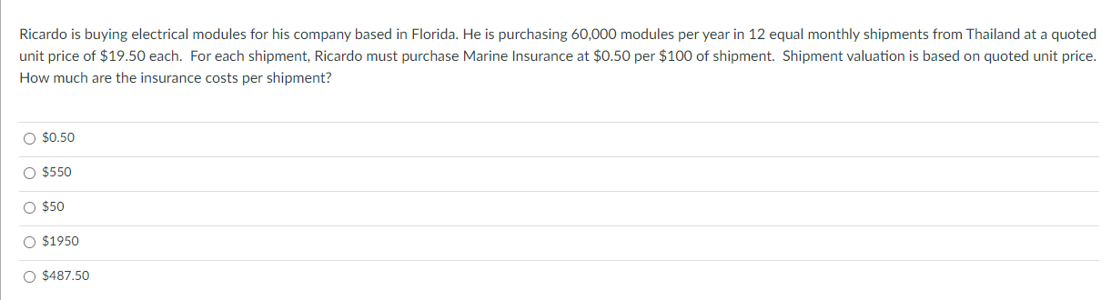Ricardo is buying electrical modules for his