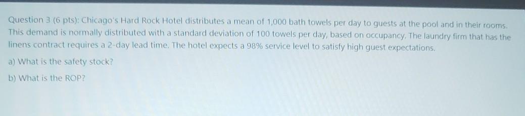 Question 3 (6 pts): Chicago's Hard Rock Hotel