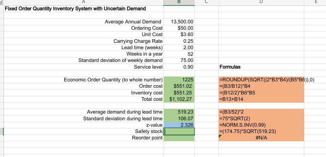 7. What is the safety stock with a 90 percent