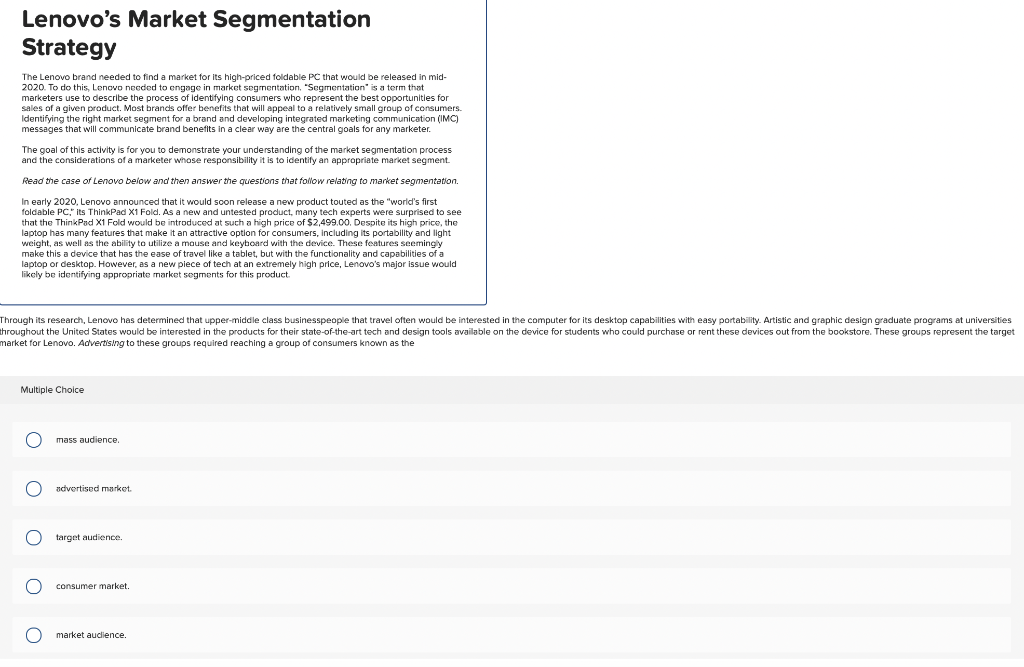arket for Lenovo. Aavertising to these groups