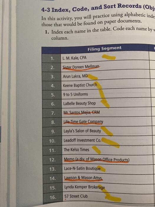 4-3 Index, Code, and Sort Records (Obj= In this