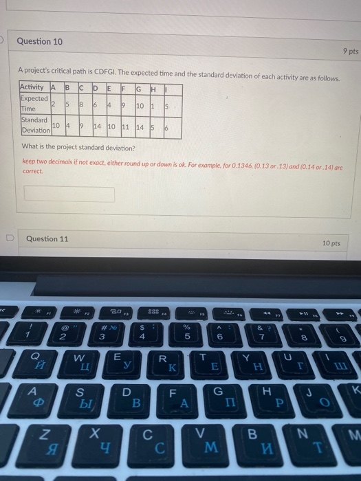 Question 10 9 pts A project's critical path is