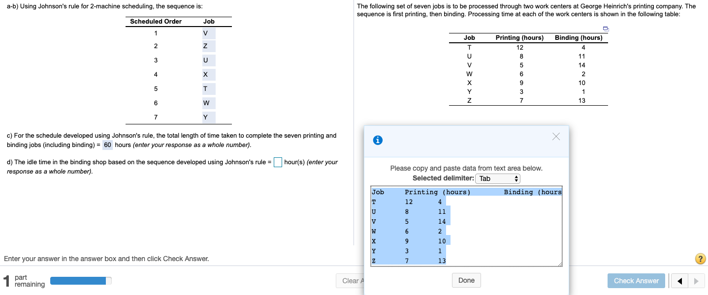 a-b) Using Johnson's rule for 2-machine