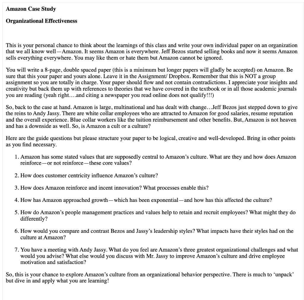 Question 5 and 6 please !!! Amazon Case Study