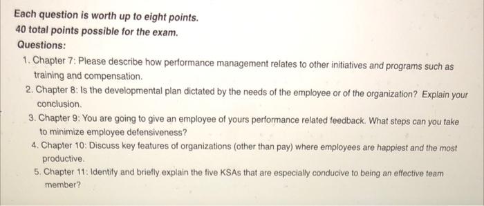 I need help on all! Each question is worth up to