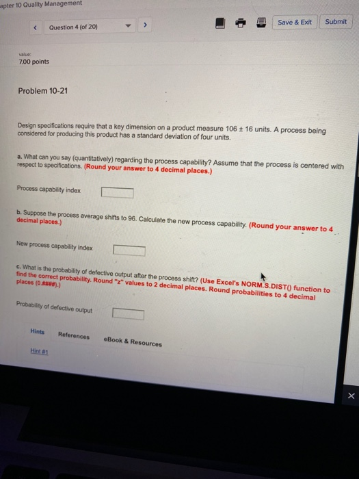 apter 10 Quality Management Save & Exit Submit
