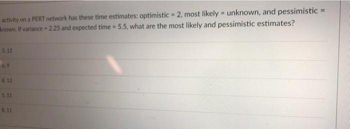 activity on a PERT network has these time