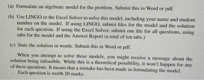 please use excel to answer this:) (a) Formulate