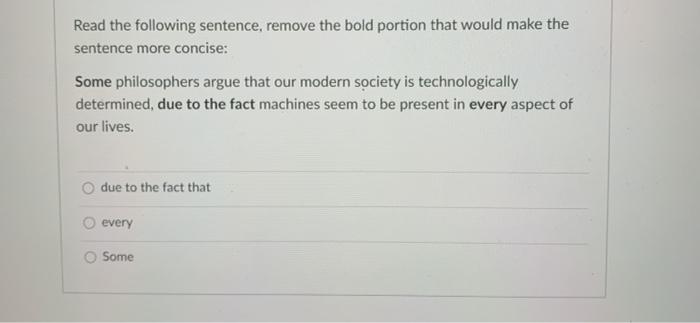 Read the following sentence, remove the bold