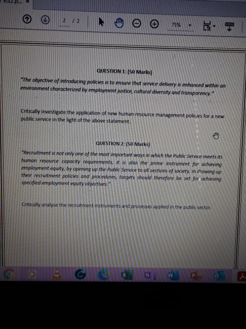 P. 2 / 2 75% QUESTION 1: (50 Marks) "The