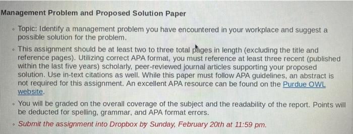 Management Problem and Proposed Solution Paper 0