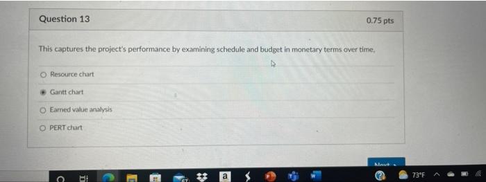 Question 13 0.75 pts This captures the project's