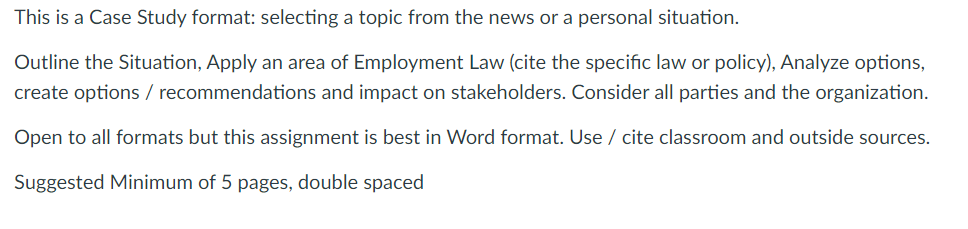 This is a Case Study format: selecting a topic