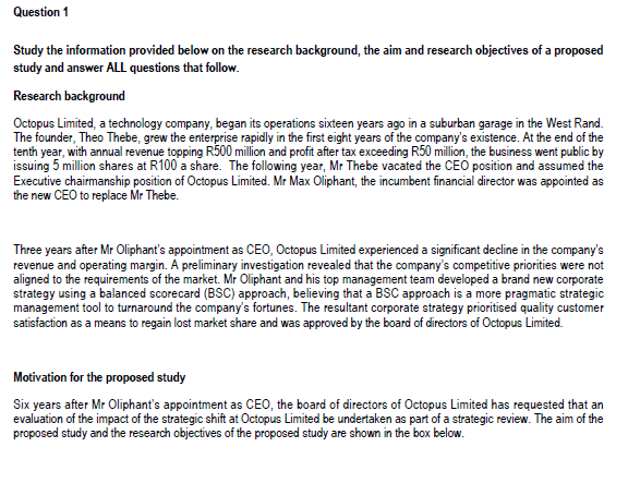 Question 1 Study the information provided below