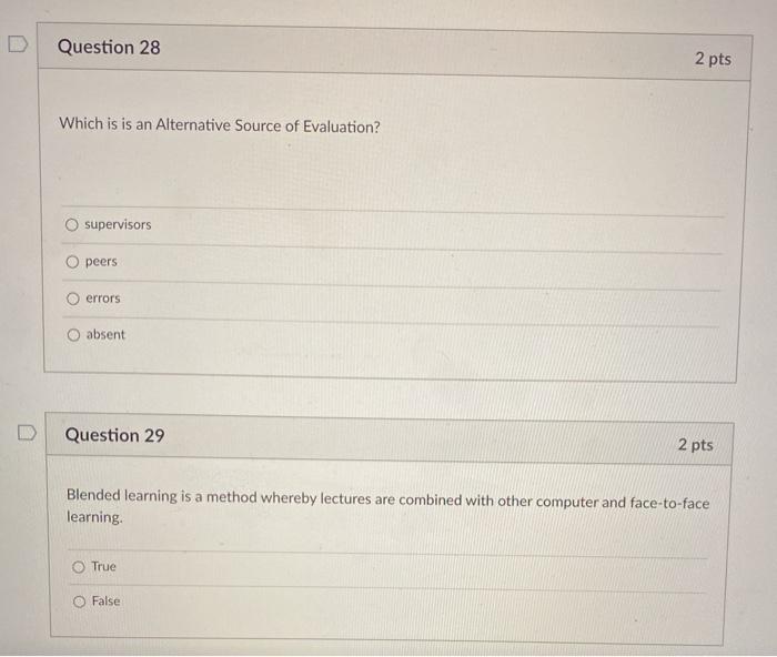 Question 28 2 pts Which is is an Alternative