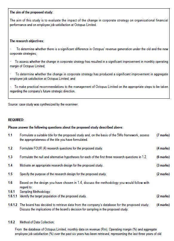 Question 1 Study the information provided below
