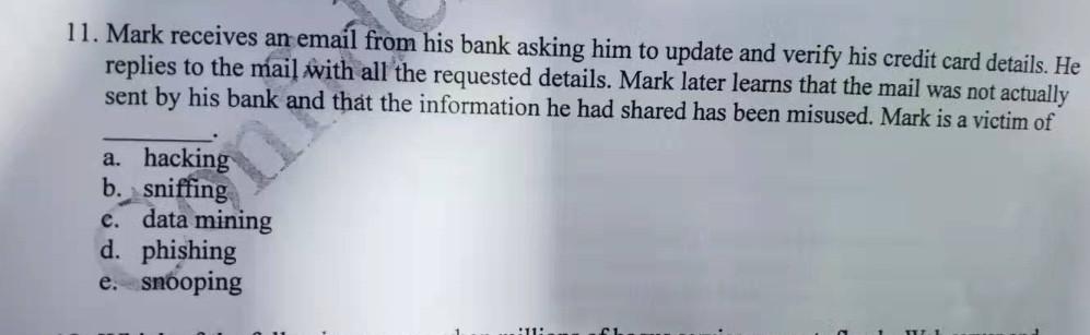 11. Mark receives an email from his bank asking