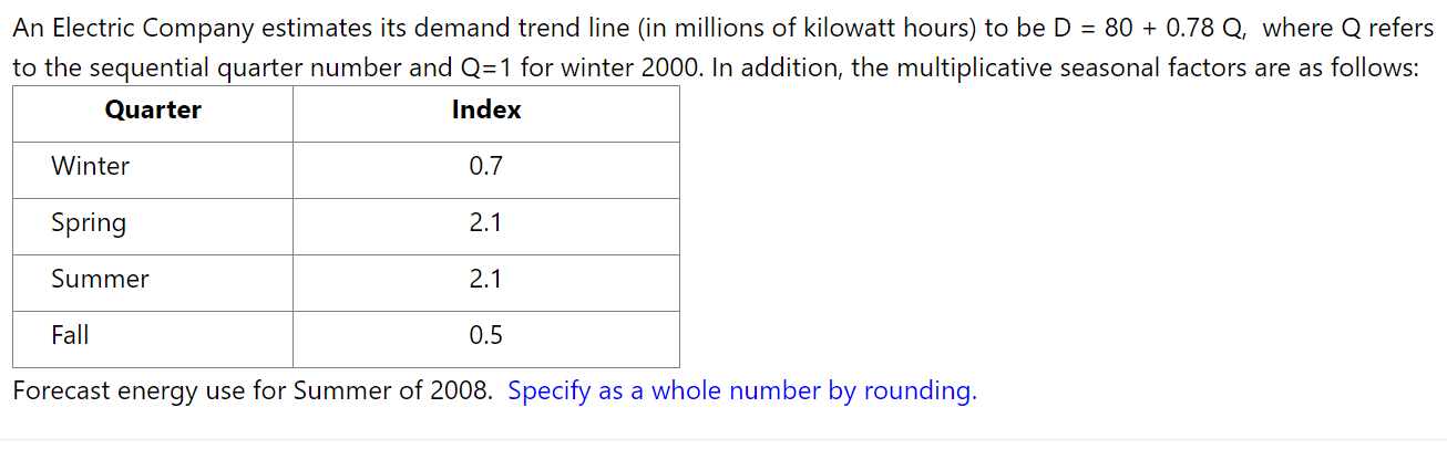 An Electric Company estimates its demand trend