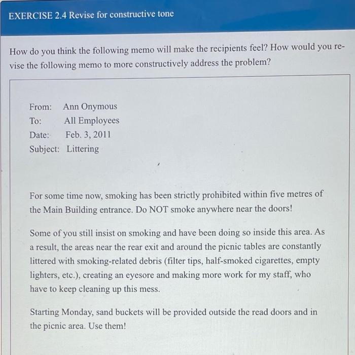 EXERCISE 2.4 Revise for constructive tone How do