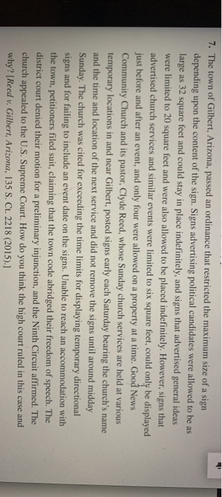 7. The town of Gilbert, Arizona, passed an