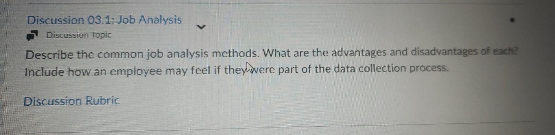 Discussion 03.1: Job Analysis Discussion Topic