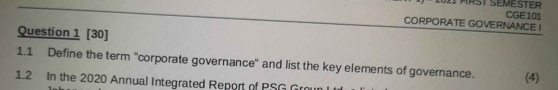 Subject :CORPORATE GOVERNANCE I MESTER CGE101