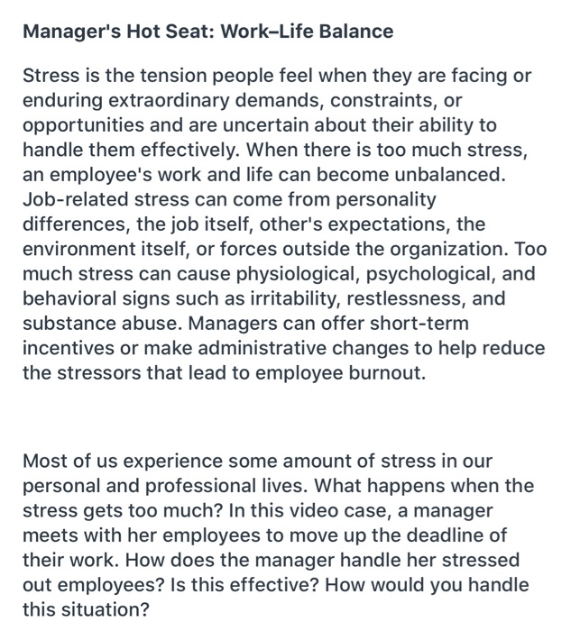 Manager's Hot Seat: Work-Life Balance Stress is
