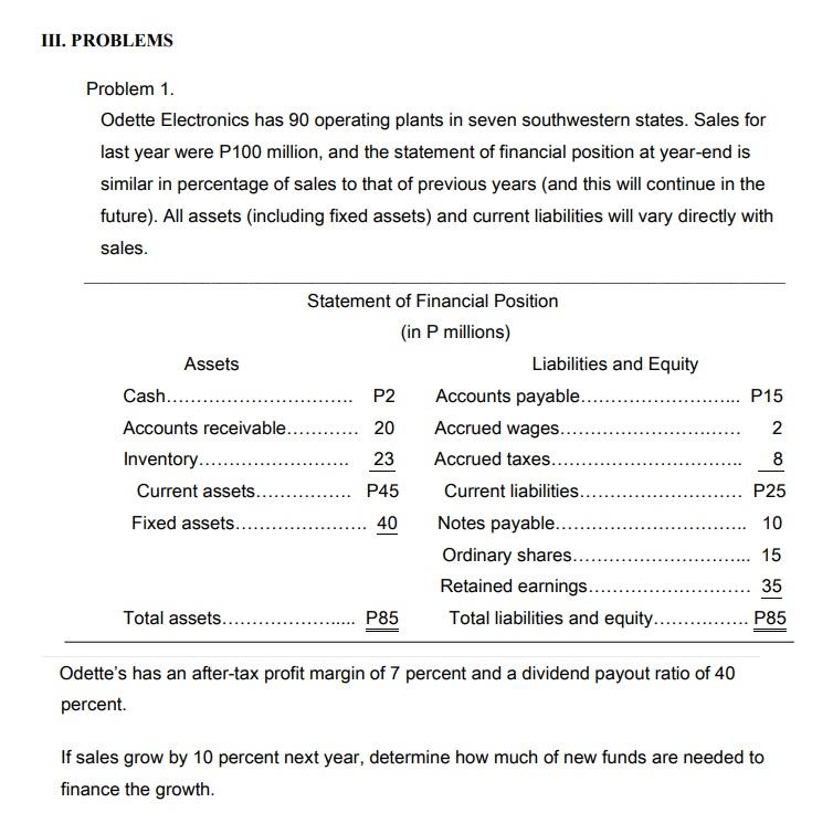 Show the solution please :> III. PROBLEMS Problem