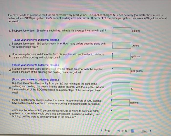 Joe Birra needs to purchase malt for his