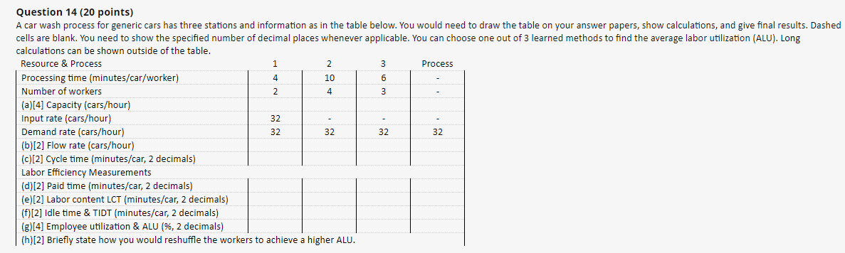4 6 Question 14 (20 points) A car wash process