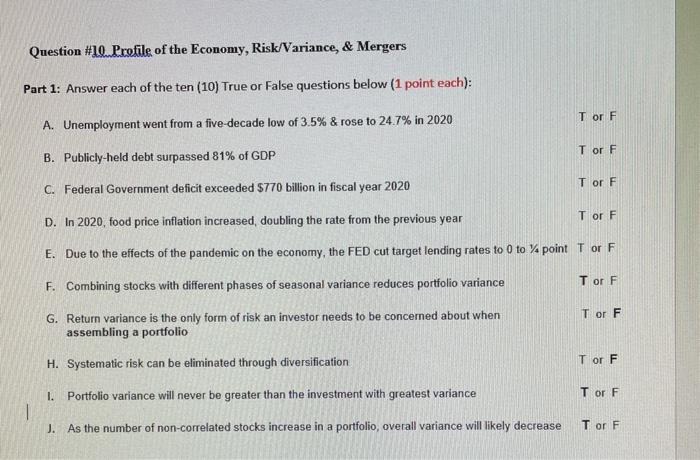 Question #10 Profile of the Economy,