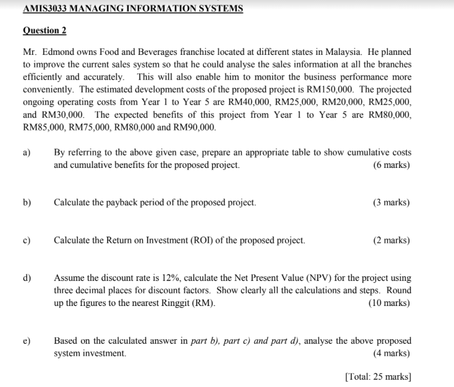 AMIS3033 MANAGING INFORMATION SYSTEMS Question 2